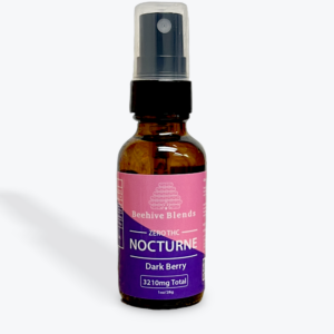 A spray-top bottle of Nocturne Sublingual Spray by Beehive Blends.